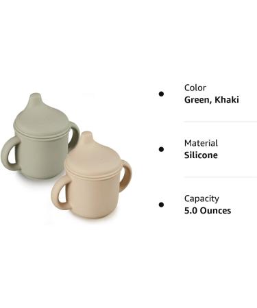Potchen Silicone Sippy Cup Set for Baby 6 Months+ | Spill-Proof Training Cup with Straw, Handles, and Spout Lid | Easy-Grip 5oz Cute Style in Green and Khaki - Buy Online on GoSupps.com