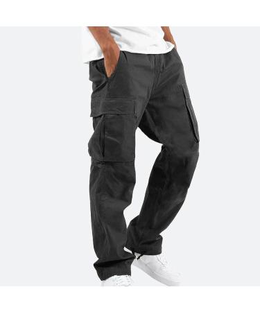 Ozmmyan Men's Cargo Pants - Solid Black Outdoor Fitness Trousers with Multiple Pockets | Medium Size - Buy Online on GoSupps.com