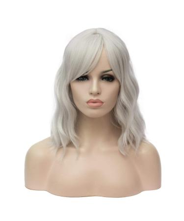 ATAYOU Ladies Short Wavy Silver Grey Wig - Full Bangs Soft Bob Style | Premium Quality Hairpiece - Buy Online on GoSupps.com