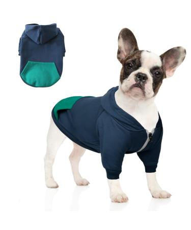 meioro zipper hooded pet clothes dog cat clothing cute pet clothes warm hooded French bulldog pug (s blue) s blue