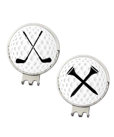 Myartte Golf Ball Marker Hat Clip Poker Chip 0.96 Inch Ball Markers Golf Gift for Men Women Golfer Assorted Pattern Stainless Iron 2 Hat Clip with 2 Golf Marker (Total 4 PCS) Golf Club and tees