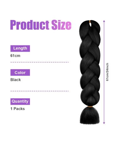 Aomig 24 Braids Extensions - Black Kanekalon Synthetic Hair for Box Braiding - 1PC Afro Crochet Hair for Party Looks - Buy Online on GoSupps.com