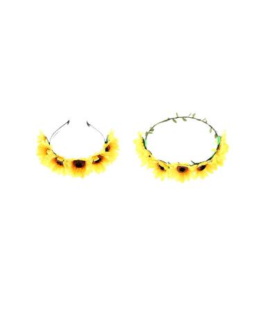 Lurrose 2pcs Sunflower Headband Yellow Daisy Flower Crown and Hairband Set Wedding Hair Accessories for Women