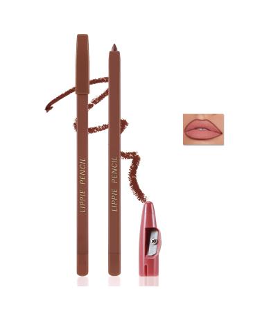 Matte Lip Liner Pencil Highly Pigmented Retractable Lip Crayon All Day Wear Nude Lipstick with Sharpener Waterproof Brown Lipliner #004 0.35 Ounce (Pack of 1)
