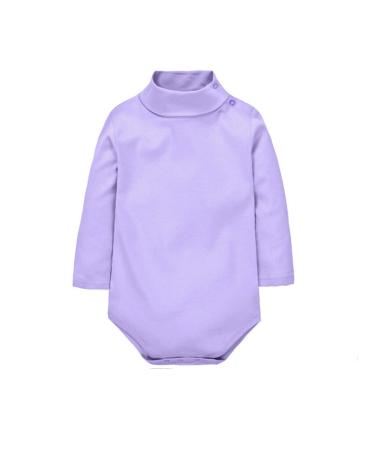 CuteOn Baby Boys Girls Solid Color Basic Turtleneck Cotton Bodysuit Jumpsuit Light Purple 9 Months 9 Months Light Purple