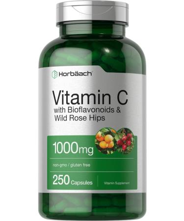 Vitamin C 1000mg | 250 Capsules | with Bioflavonoids and Rose Hips | Non-GMO Gluten Free Supplement | High Strength Formula | by Horbaach