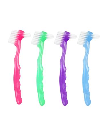 4 Pcs Denture Cleaning Brush with Multi-Layered Bristles and Ergonomic Rubber Handle Portable Denture Brush Double Sided Brush for False Teeth Cleaning(4c) 4 Colors
