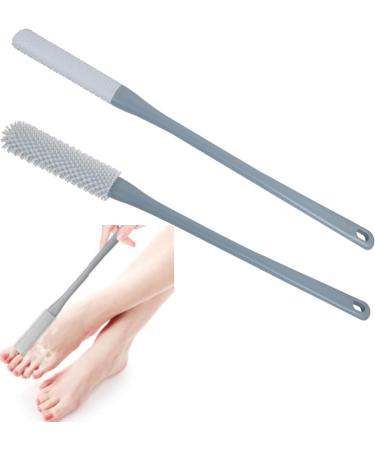 Toe Cleaning Brush Foot Scrubber with 15.7" Long Handle Silicone Foot Brush Soft Skin Exfoliation Lotion Applicator for Foot Seniors Elderly Men and Women 2Pack (Grey)