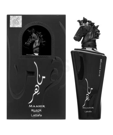 Lattafa Perfumes Maahir Black Edition for Unisex Eau de Parfum Spray 3.4 Ounce Amber Spicy Oriental 3.4 Fl Oz (Pack of 1)