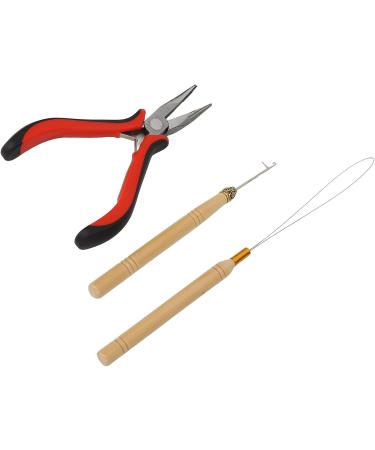 Hair Extension Tool Kit Wooden Handle Crochet Hook Aluminum Pulling Needle Hair Extensions Link Beads Kit Plier for Barber Shop - Buy Online on GoSupps.com