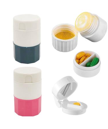 2PCS 4 in 1 Portable Pill Crusher Cutter Multifunction Pill Crusher Pill Cutter for Travel and Daily