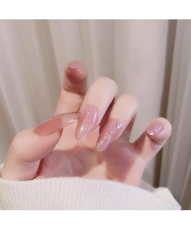 24Pcs/Set Press On Nails European and American Ice Transparent Fresh and Simple Style Sparkling Powder Popular Long False Nails Acrylic Fake Nails Full Cover Nails Press on nails for Women and Girls - Buy Online on GoSupps.com