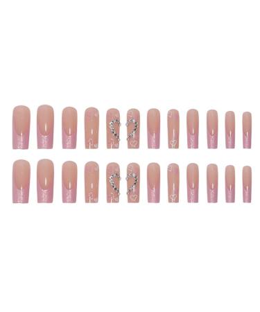 RikView Long Pink French Tip Press-On Nails - Square Acrylic Nails for Women | 24 PCs Set - Buy Online on GoSupps.com