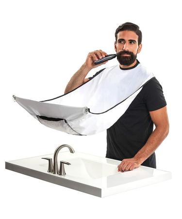Male Beard Shaving Apron Care Clean Hair Adult Shaver Holder Bathroom Organizer for Man Beard Trimming Catcher Bib (white)