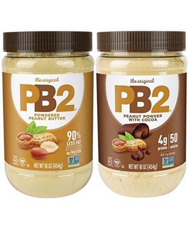 PB2 Powdered Peanut Butter Bundle - Original PB2 and Cocoa PB2 Peanut Butter Powder (Two 16oz Jars)