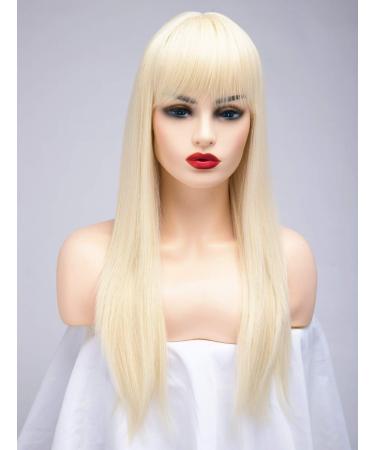 BESTUNG 24 Straight Blonde Wig with Fringe for Women - Synthetic Full Hair Natural Wig for Cosplay or Daily Wear - 24 Inch - Buy Online on GoSupps.com