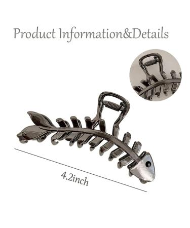 Fish Bone Hair Clips Claw Metal Black | Non-Slip Hair Styling Catch Clips 1Pc - Buy Online on GoSupps.com