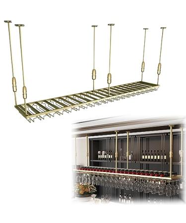 Glasses Storage Hanger Wine Cup Display Stand Hanging Wine Rack Adjustable Length 60cm-200cm Easy to Install Rational Use of Space for Cabinet and Bar (Gold 60CMX30CM)