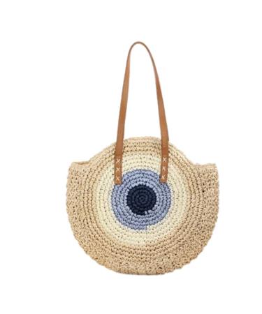 Round straw hand-woven bag natural beach bag casual Greek eye. 5 Colors Eye Cream