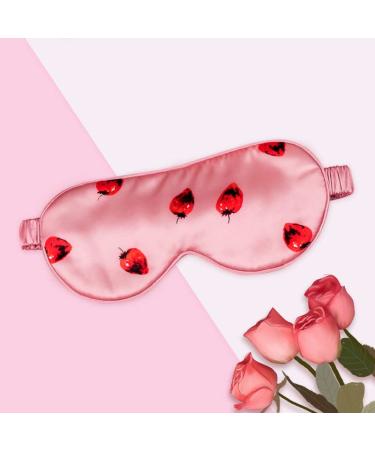 THXSILK Sleep Mask 100% 19 Momme Pure Mulberry Silk Super Smooth Cooling Decorative Sleep Eye Mask Blackout Eye Cover with Wide Head Strap Strawberry-Pink