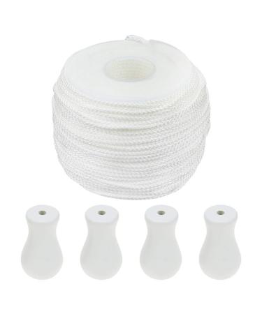 Coshar Braided Lift Shade Cord Roll 55 Meters with 4pcs Wood Cord Tassels for Blind Shade, White 4pcs white+cord