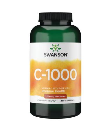 Swanson Vitamin C with Rose Hips Immune System Support Skin Cardiovascular Health Antioxidant Supplement 1000 mg 250 Tablets (Tabs)