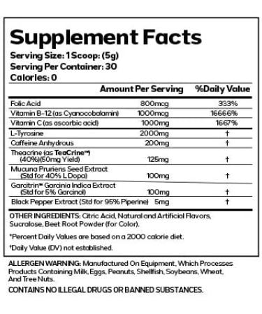 AML Dopa Rush Powder - Dopamine Maximizer - Cherry Lemon Flavor - 5.29 oz - Boost Alertness, Focus, Energy & Clarity - Buy Online on GoSupps.com