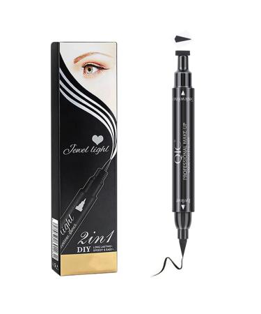 Dual Ended Black Liquid Eyeliner - 2 in 1 Winged Cat Eye Stamp & Felt-tip Eyeliner Pen, Waterproof, Long Lasting and Smudge Proof Eye Makeup Tool for Women by “Linble”