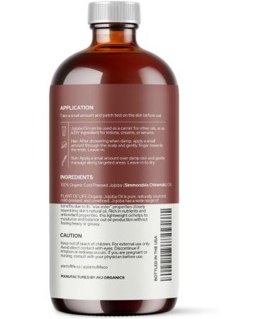 PLANT OF LIFE Organic Jojoba Oil | Cold-Pressed | Unrefined | 100% Pure | Skin Hair DIY | 16 oz / 473mL 500 ml (Pack of 1) - Buy Online on GoSupps.com