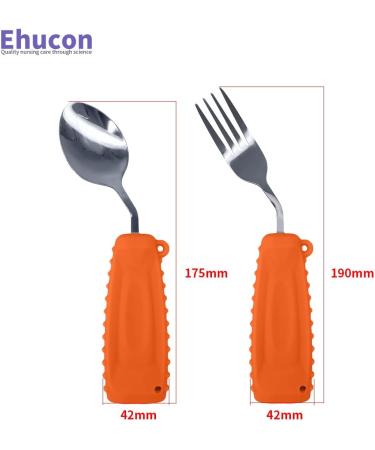 EHUCON Curved Angled Spoon and Fork Set for Tremors Parkinsons - Easy Grip Cutlery for Elderly - Lightweight Non-Slip Handles (Orange, Right Hand) - Pack of 2 - Buy Online on GoSupps.com