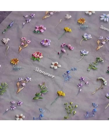 Flower Nail Stickers for Nail Art - 5D Embossed Summer Floral Decals | Self-Adhesive Nail Art Supplies & Manicure Sliders - Buy Online on GoSupps.com