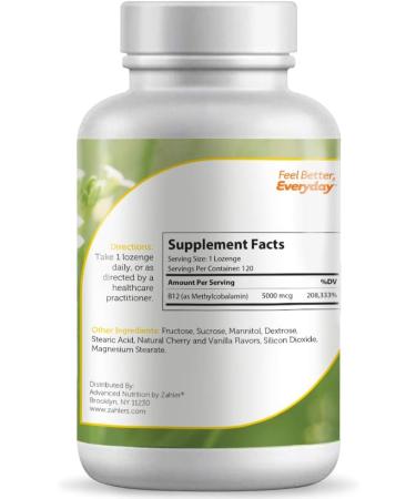 Zahler B12 Energizer: 5000 MCG Methylcobalamin Cherry Lozenges - Kosher Certified Energy Supplement - Buy Online on GoSupps.com