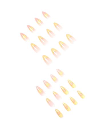 Luvadeyo 24 PCs Press on Nails - Medium Almond Yellow Flower Fake Nails with Glue for Women & Girls - Buy Online on GoSupps.com