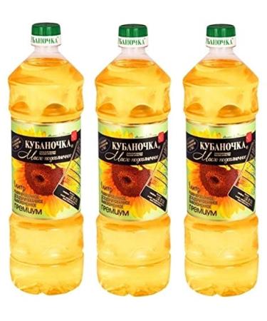 "Kubanochka" REFINED Deodorized Winterized Sunflower Oil TOP GRADE 1L x 3 PACK NO Preservatives & GMO Product of Russia      1