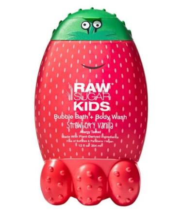 mtz Raw Sugar Kids Strawberry Vanilla Bubble Bath + Body Wash 12 Oz. Made with Plant Derived Ingredients. Vegan and Free of Sulfates and Parabens. (1 Pack)