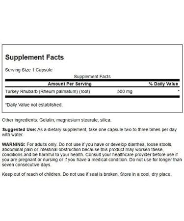 Swanson Turkey Rhubarb Herbal Supplement - Promotes Digestive Health - 100 Capsules x 500mg - Buy Online on GoSupps.com