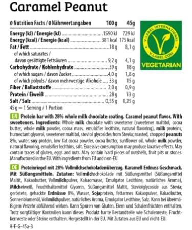 Hej Crispy Proteinriegel Snack - Low Sugar Protein Bar | 13g Protein 175kcal | Vegetarian No Palm Oil | 12x45g Caramel Peanut Pack - Buy Online on GoSupps.com