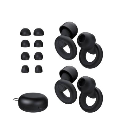 Ear Plugs for Noise Reduction Super Soft Reusable Hearing Protection in Flexible Silicone for Sleep Noise Sensitivity - 8 Ear Tips in XS/S/M/L 25-33dB & NRR 14 Noise Cancelling Black Set of 2