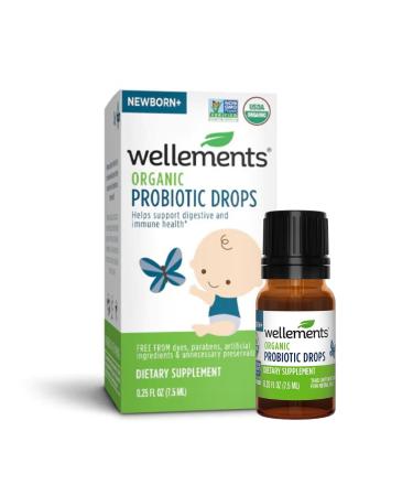 Wellements Organic Probiotic Drops, Baby Digestive and Immune Support for Infants and Toddlers, Free from Dyes, Parabens, Preservatives, 0.25 Fl Oz 141188 (Pack of 1)