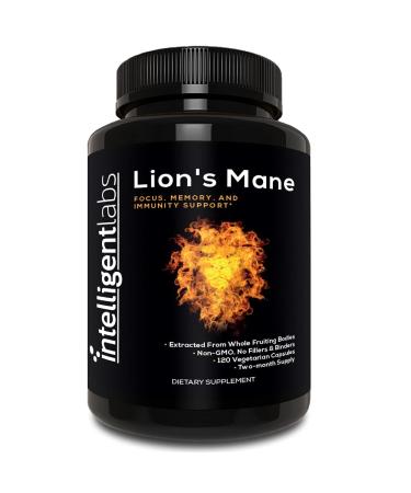 Intelligent Labs Lion s Mane Mushroom Capsules Extracted from The Fruiting Bodies of Hericium Erinaceus Minimum 25% Beta Glucans No Grain Fillers 2-Month Supply
