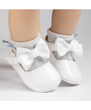 CENCIRILY Baby Girl Mary Jane Shoes | Anti-Slip Soft Sole Princess Flats for 6-12 Months | White Bowknot Wedding Dress Shoes - Buy Online on GoSupps.com