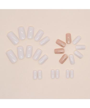 Justotry 24 PCS Milky Glitter Press-On Nails | White Fake Nails for Nail Art | Beautiful Square French Fingernails for Women - Buy Online on GoSupps.com