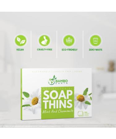 BAMBOEARTH Antibacterial Paper Soap Sheets - 3 Packs Portable Disinfecting Hand Wash Strips | Dissolvable & Disposable Travel Soap Sheets - Mint & Chamomile Scent - Buy Online on GoSupps.com
