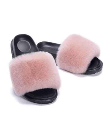 Fluffy Sliders Womens Fur Slippers Warm Comfortable Soft for Women Slides Flip Flop Indoor Furry Home Slippers Fluffy Sandals Winter Plush Shoes for Indoor Outdoor Fashion Sandals (D 24CM) (D 24CM)
