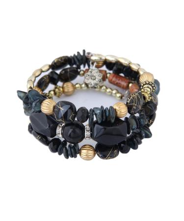 Boho Colorful Multilayer Stone Bracelets Irregular Agate Beads Charm Bracelets for Women Vintage Jade Stone Man Bracelets Yoga Bangles Ethnic Jewelry-Black