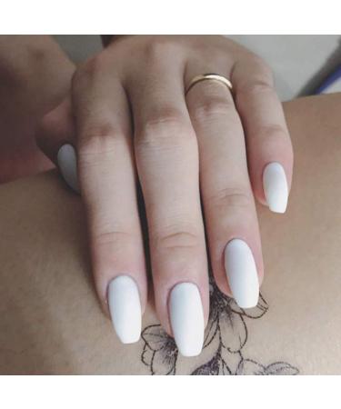 Handcess 24Pcs Ballerina Matte Coffin Nails - White Full Cover Gel False Nail Art Tips Set for Stunning Manicures | International Shipping Available - Buy Online on GoSupps.com