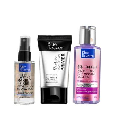 The Must-Have Makeup Trio 90gm | Pack of 3| Silicone Gel Based Primer Long lasting Fixer for dewy Glow Look Oil Infused Cleansing Micellar Water