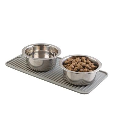 mDesign Premium Quality Square Pet Food and Water Bowl Feeding Mat for Dogs and Cats, Waterproof Non-Slip Durable Silicone Placemat - Food Safe - Small, Linelle Collection - Gray Gray 8 x 16 x .25