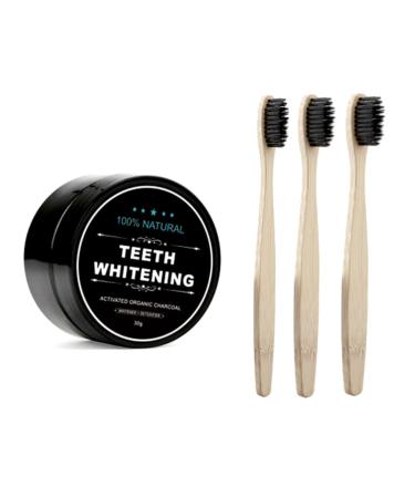 3x bamboo organic toothbrush 100% organic +1 x activated carp powder tooth care toothproofing tooth white nature bleaching white white from coal coconut tooth whitening white natural activated carbon set set