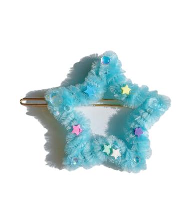 hgnxa Spring Plush Star Side Hairpin for Woman Cute Sweet Style Charm Hair Clip Aesthetics Hair Accessories 13 light blue